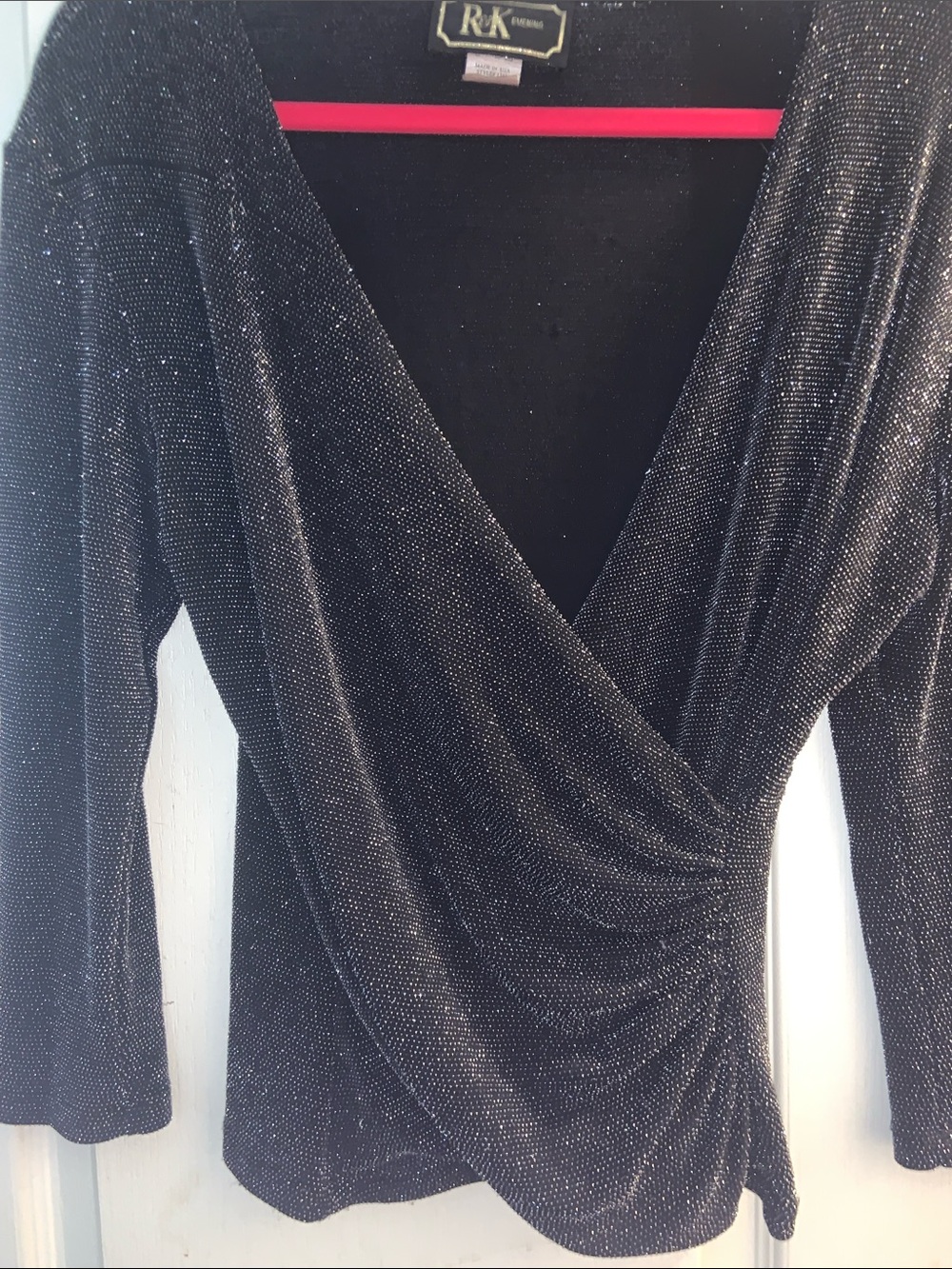 R&K Metallic Black Wrap Blouse